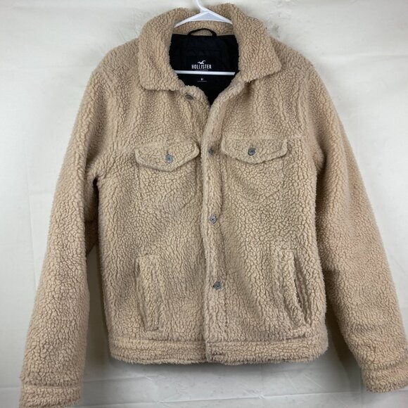 Hollister Womens M Sherpa Teddy Trucker Chunky Cozy Button Down Jacket Coat - Picture 2 of 8